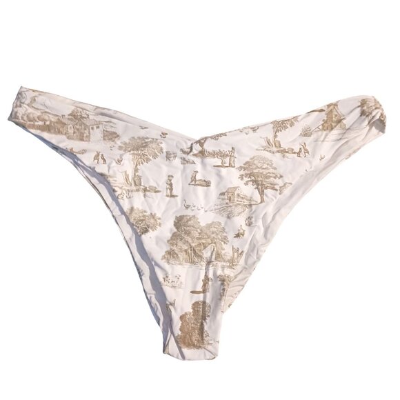 NEW WeWoreWhat Delilah Vintage Toile‎ Print Scoop Bikini Swim Bottom in Sage, L - Picture 4 of 13
